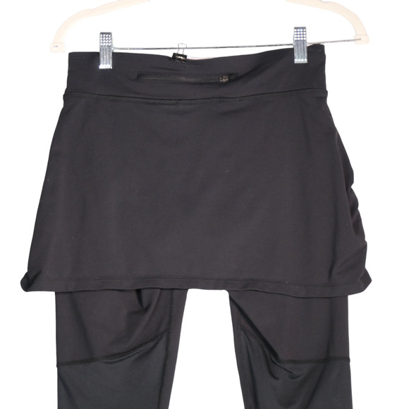 Athleta Skirted Capi Leggings Womens Small Black Back Zip Pocket Mesh Inserts - Picture 8 of 10